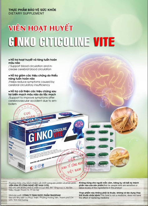 Viên hoạt huyết GINKO CITICOLINE VITE được nghiên cứu và phân phối bởi Viện Kinh tế Công nghệ Việt Nam